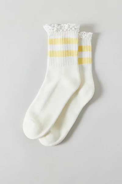 Urban Outfitters Lace-trim Striped Athletic Sock In Cream/yellow Stripes, Women's At  In White