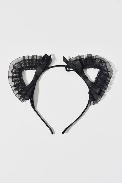 Urban Outfitters Lacey Bow Cat Ears Headband In Black, Women's At