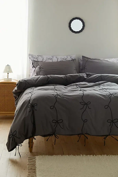 Urban Outfitters Lacey Bows Duvet Cover In Charcoal At