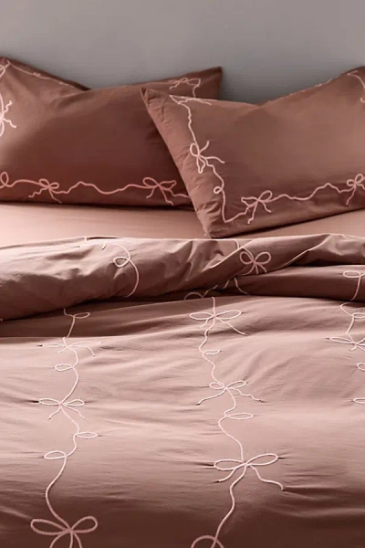 Urban Outfitters Lacey Bows Embroidered Duvet Cover In Cinnamon At