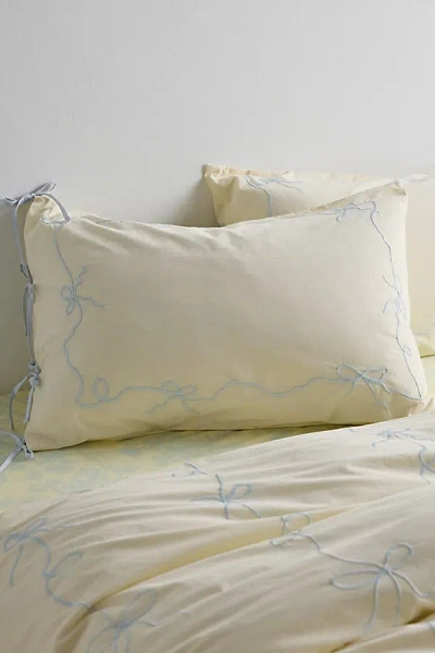 Urban Outfitters Lacey Bows Embroidered Sham Set In Bright Yellow At