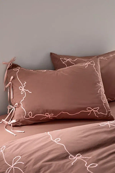 Urban Outfitters Lacey Bows Embroidered Sham Set In Cinnamon At