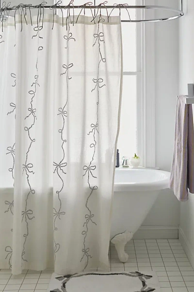 Urban Outfitters Lacey Bows Shower Curtain In Silver Metallic At