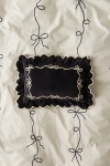 Urban Outfitters Lacey Bows Velvet Ruffle Bolster Pillow In Charcoal At  In Black