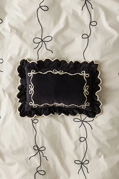 Urban Outfitters Lacey Bows Velvet Ruffle Bolster Pillow In Charcoal At  In Black