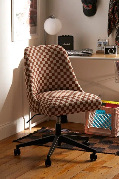 Urban Outfitters Lanney Checkered Adjustable Swivel Desk Chair In Burnt Orange At