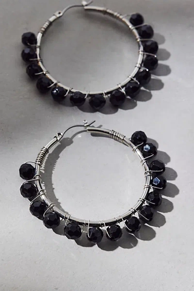 Urban Outfitters Large Beaded Hoop Earrings In Black, Women's At