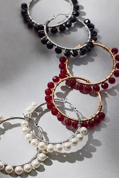 Urban Outfitters Large Beaded Hoop Earrings In Pearl, Women's At  In Multi