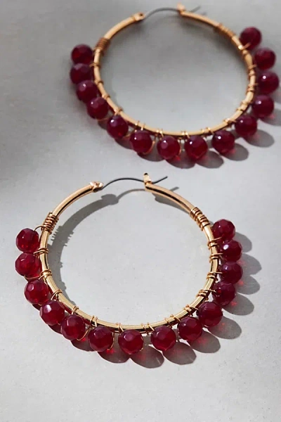 Urban Outfitters Large Beaded Hoop Earrings In Red, Women's At  In Burgundy
