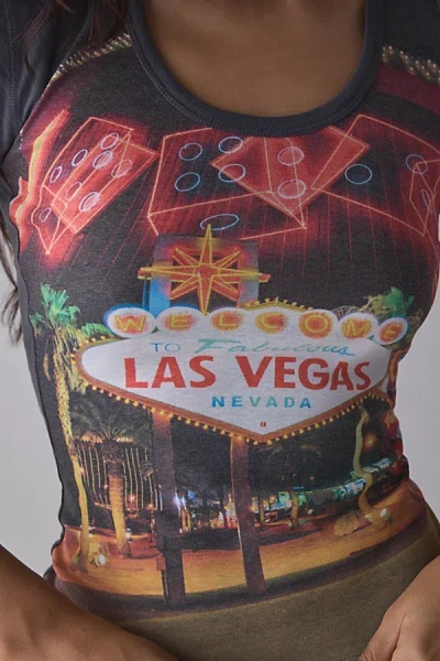 Urban Outfitters Las Vegas Photoreal Graphic Scoop Neck Baby Tee In Black, Women's At