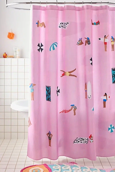 Urban Outfitters Lay Down Beach Day Shower Curtain In Pink At