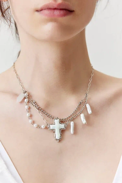 Urban Outfitters Layered Cross Necklace In Silver, Women's At  In White