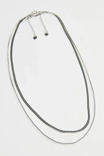 Urban Outfitters Snake Chain Stainless Steel Layered Necklace Set In Silver, Men's At