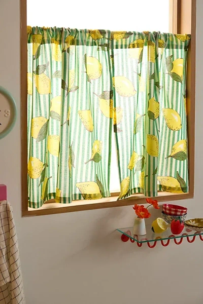 Urban Outfitters Lemon Graphic Stripe Patterned Café Curtain Set In Green At