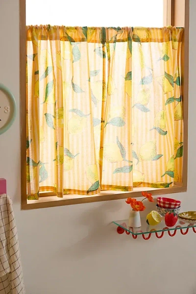 Urban Outfitters Lemon Graphic Stripe Patterned Café Curtain Set In Orange At