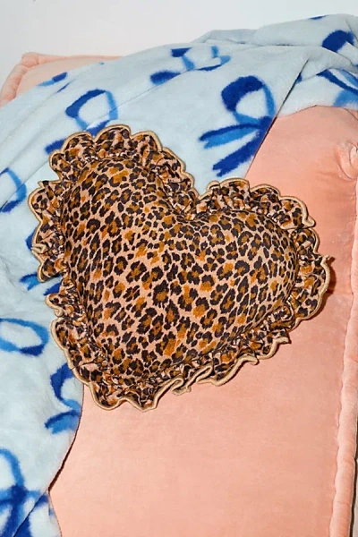 Urban Outfitters Leopard Ruffle Heart Throw Pillow In Leopard Print At  In Brown