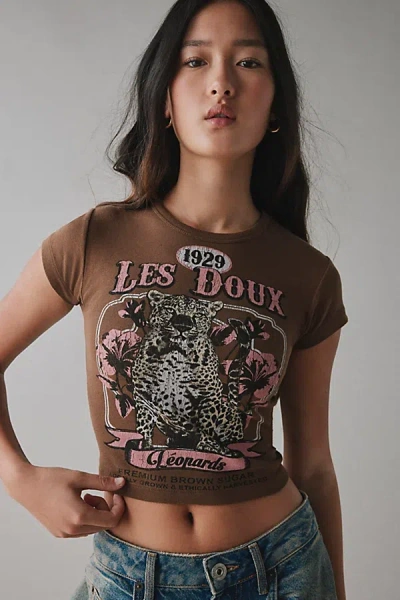Urban Outfitters Les Doux Leopard Graphic Baby Tee In Chocolate, Women's At
