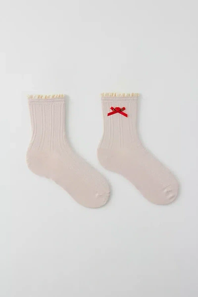 Urban Outfitters Lettuce-edge Pointelle Crew Sock In Cream, Women's At