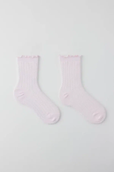 Urban Outfitters Lettuce-edge Pointelle Crew Sock In Pink, Women's At