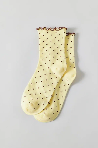 Urban Outfitters Lettuce-edge Polka Dot Sock In Light Yellow, Women's At