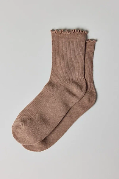 Urban Outfitters Lettuce-edge Ribbed Sock In Mocha Mousse, Women's At
