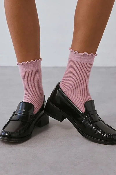 Urban Outfitters Lettuce-edge Ribbed Sock In Pink, Women's At