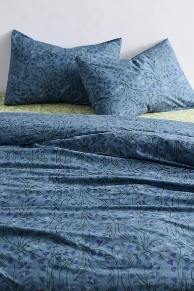 Urban Outfitters Lily Of The Valley Floral Cotton Percale Duvet Cover In Dark Blue At