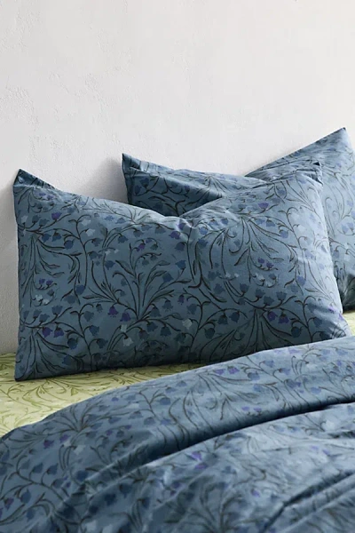 Urban Outfitters Lily Of The Valley Floral Cotton Percale Sham Set In Dark Blue At