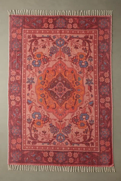 Urban Outfitters Lina Floral Brushed Rug In Pink At  In Brown