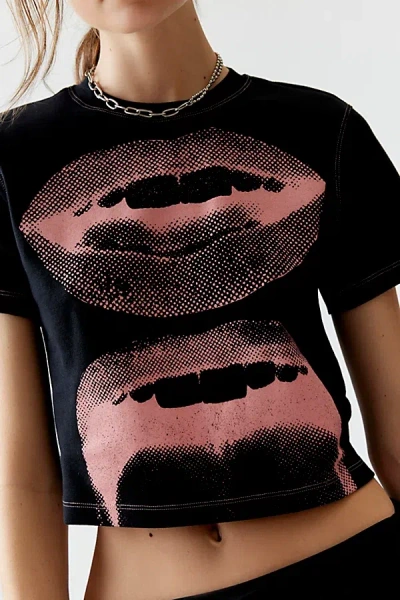 Urban Outfitters Lips Graphic Boxy Baby Tee In Black, Women's At