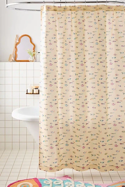 Urban Outfitters Little Fish Patterned Shower Curtain In Butter At  In Neutral