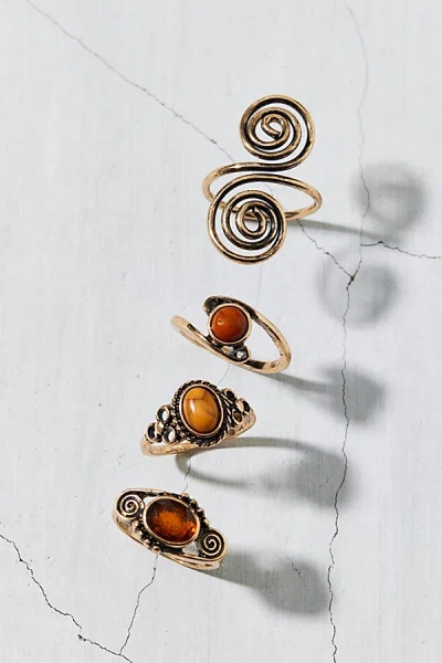 Urban Outfitters Liza Stone Swirl Ring Set In Gold Ox/brown/amber, Women's At