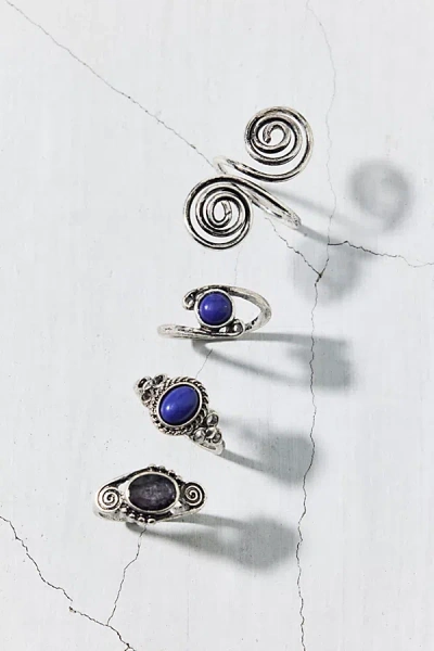Urban Outfitters Liza Stone Swirl Ring Set In Silver Ox/blue/smokey, Women's At
