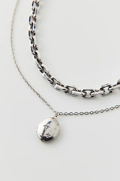 Urban Outfitters Locket Layered Necklace Set In Silver, Women's At