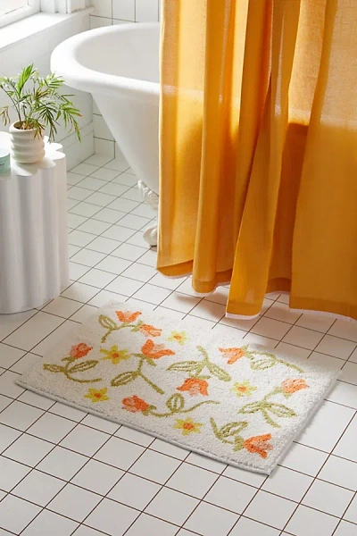 Urban Outfitters Lois Floral Bath Mat In White At