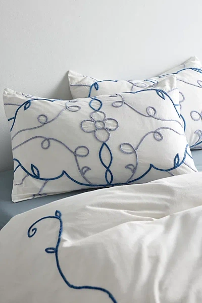 Urban Outfitters Lola Floral Chenille Embroidered Sham Set In Blue At