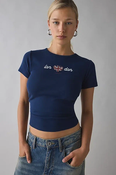 Urban Outfitters London Heart Applique Graphic Baby Tee In Navy, Women's At  In Blue