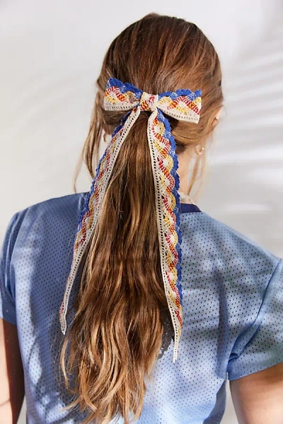 Urban Outfitters Long Crochet Hair Bow Barrette In Blue, Women's At