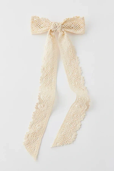 Urban Outfitters Long Crochet Hair Bow Barrette In Neutral, Women's At