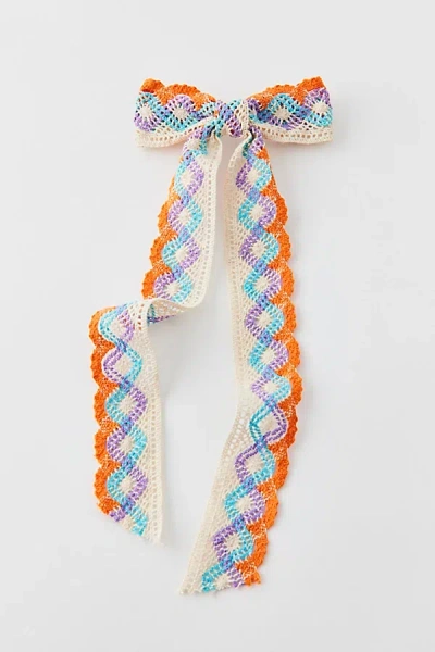 Urban Outfitters Long Crochet Hair Bow Barrette In Orange, Women's At