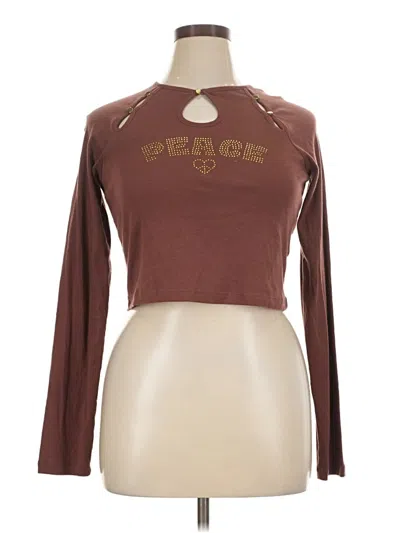 Urban Outfitters Long Sleeve Top Brown Keyhole Neckline Tops