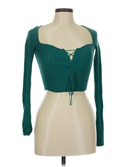 Pre-owned Urban Outfitters Long Sleeve Top Teal Sweetheart Neckline Tops In Blue