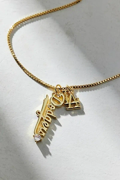 Urban Outfitters Los Angeles Dodgers Nameplate Charm Necklace In Gold, Women's At