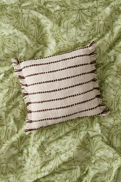 Urban Outfitters Lou Striped Fringe Throw Pillow In Egret/fudge At  In Neutral