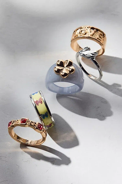 Urban Outfitters Love & Butterflies Ring Set In Blue, Women's At  In Gold