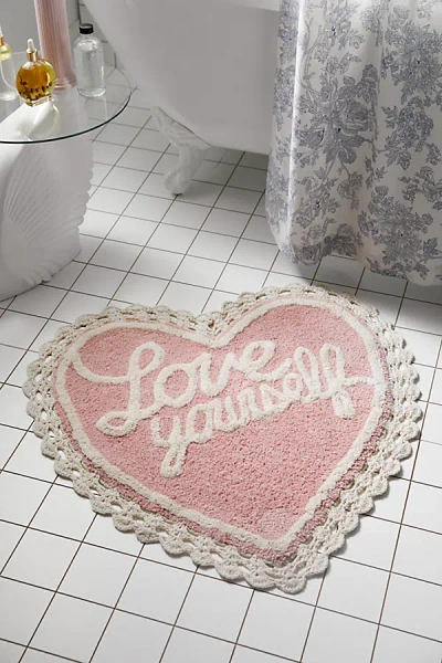 Urban Outfitters Love Yourself Heart Shape Tufted Bath Mat In Pink At