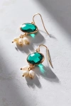Urban Outfitters Lucca Gem And Pearl Drop Earring In Dark Green, Women's At  In Gold