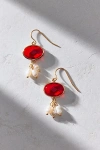 Urban Outfitters Lucca Gem And Pearl Drop Earring In Dark Red, Women's At  In Gold