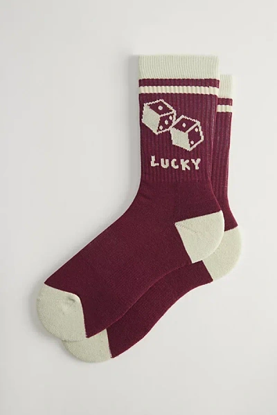 Urban Outfitters Lucky Dice Crew Sock In Dark Red, Men's At  In Pink