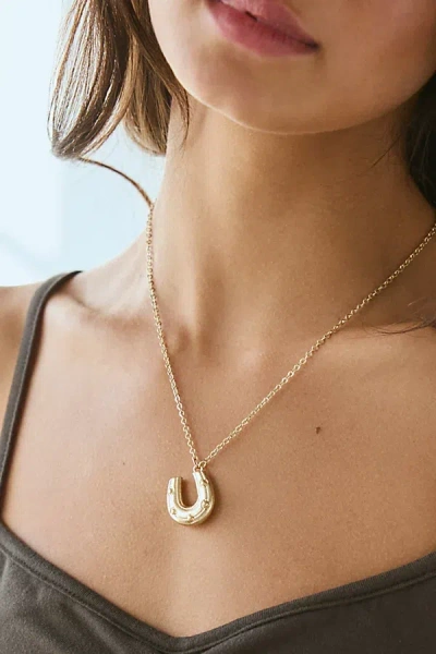 Urban Outfitters Lucky Horseshoe Pendant Charm Necklace In Gold, Women's At
